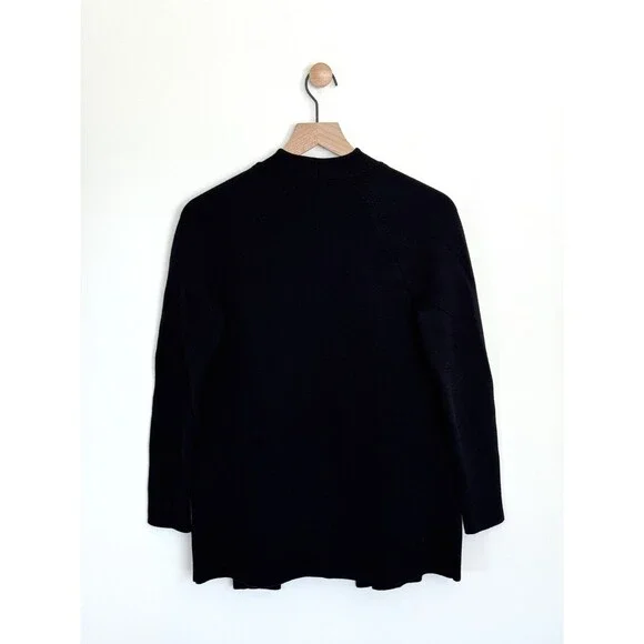 Talbots 100% Merino Wool Cardigan Jacket Size PL Open Front Zipper Pockets Black - Picture 3 of 4